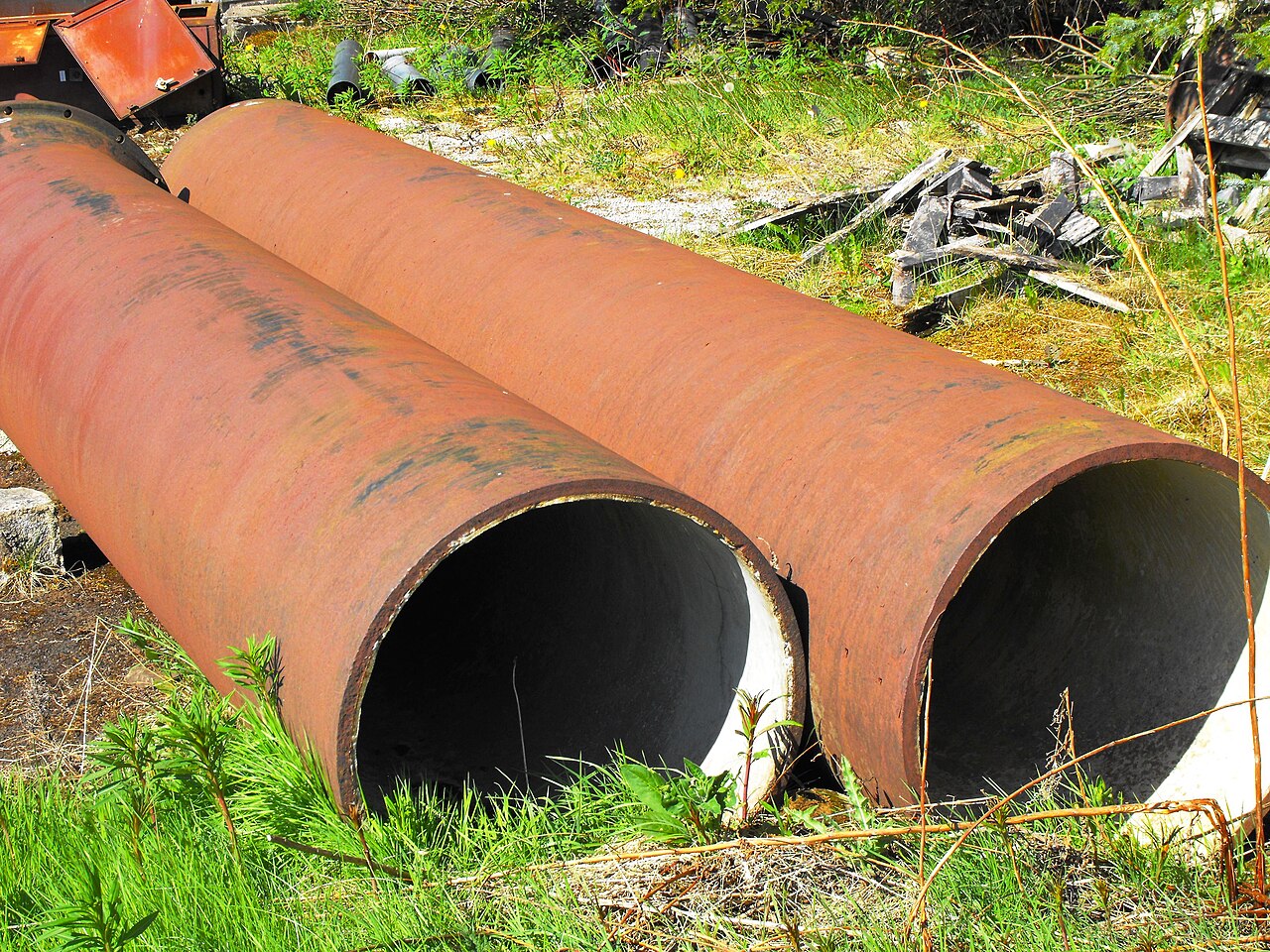 Two large-diameter pipes ready for installation