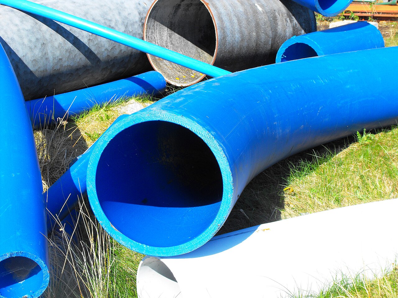 New blue water service pipes ready to install